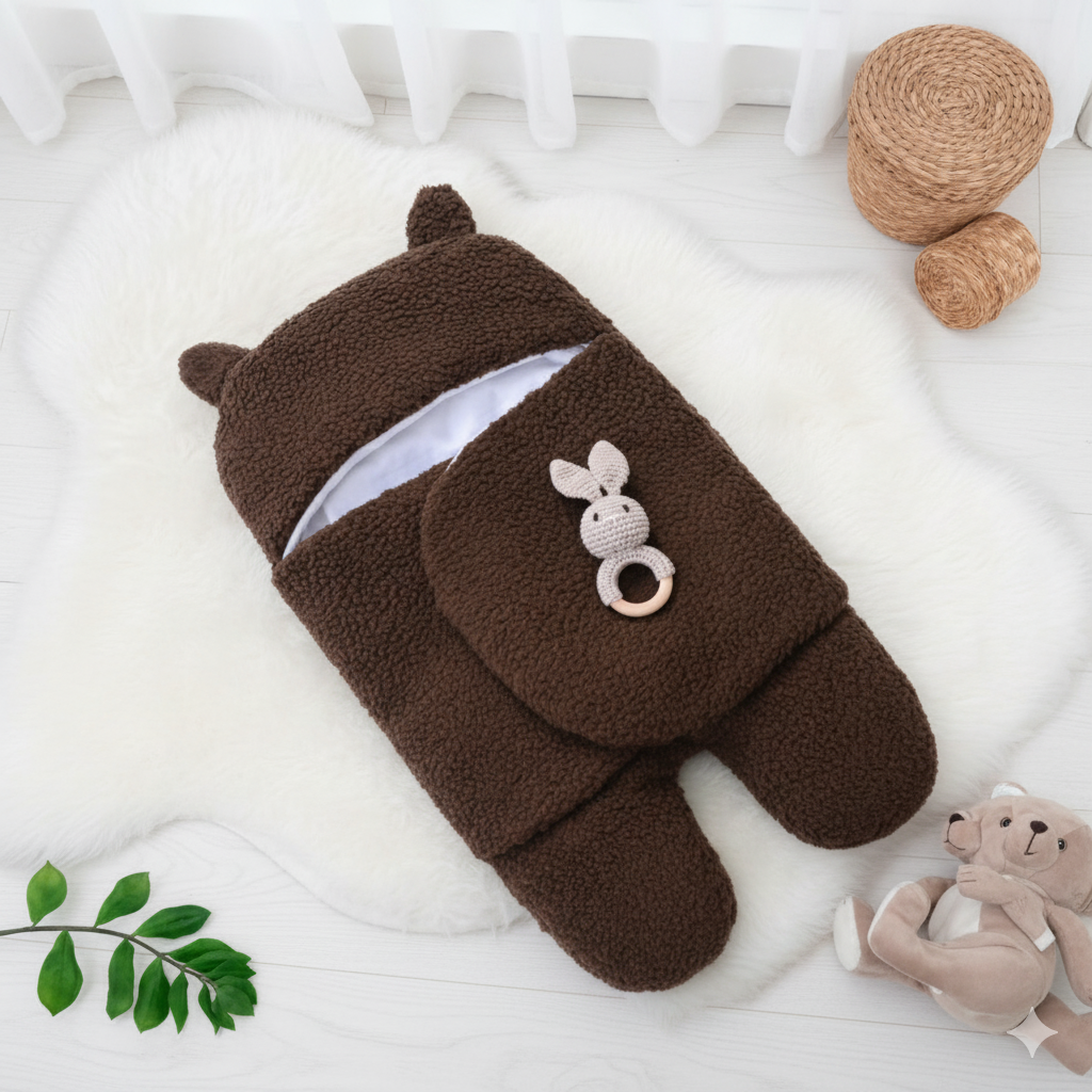 Winter Baby Swaddle / Quilted Baby Blanket Wrap – Brown - Paidaish 