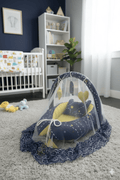 Printed Baby Snuggle Set with Pillow & Mosquito Net – Yellow Stars | Newborn Baby Nest (0–6 Months)