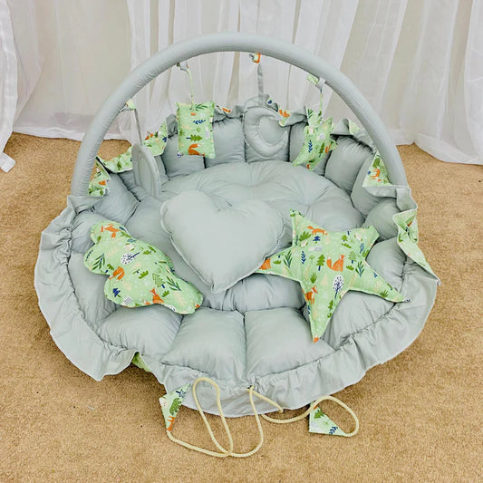 Printed Cotton Baby Round Snuggle Bed with Pillows – Little Trees Design - Paidaish 