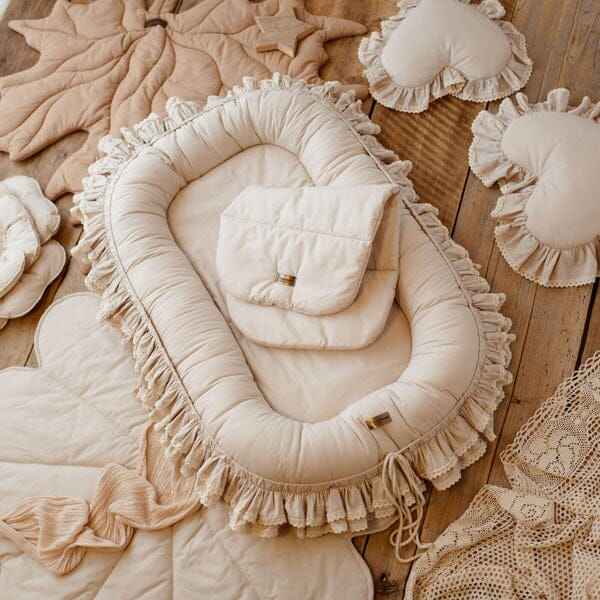Luxury Cotton Double Frilly Baby Snuggle Bed-Beige