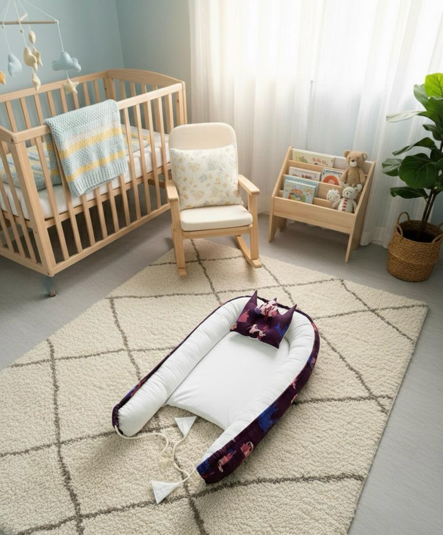 Double Sided Printed Baby Snuggle Nest with Head Pillow – White Castle