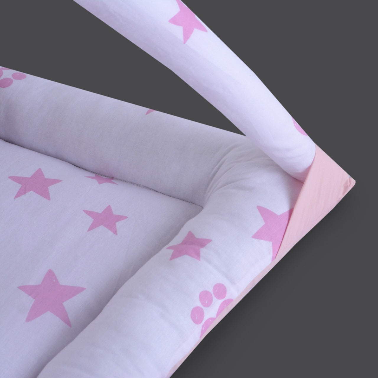 Printed Cotton Baby Playing Mat with Hanging Cushions & Pillow – Pink Star