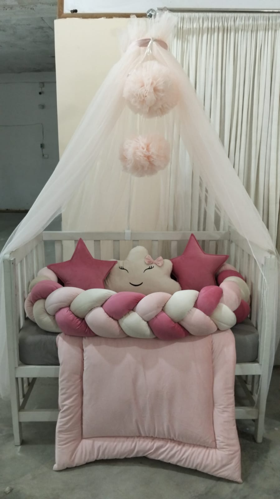 Luxury Velvet Baby Canopy Set – Pink | 8-Piece Newborn Bedding & Nest Set