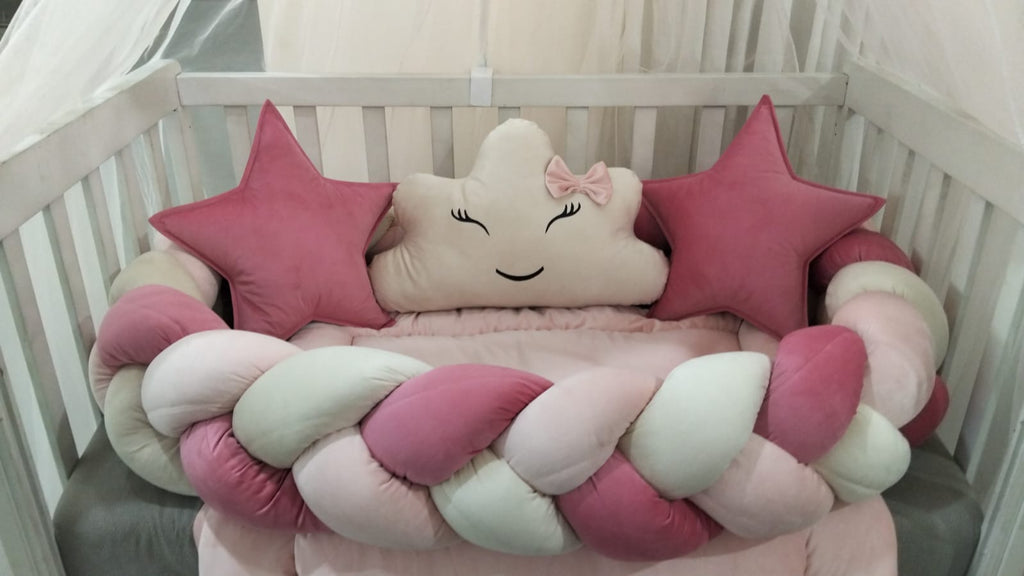 Luxury Velvet Baby Canopy Set – Pink | 8-Piece Newborn Bedding & Nest Set