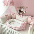Cotton Baby Canopy Set – White & Pink | 8-Pcs Baby Nest & Bedding Set