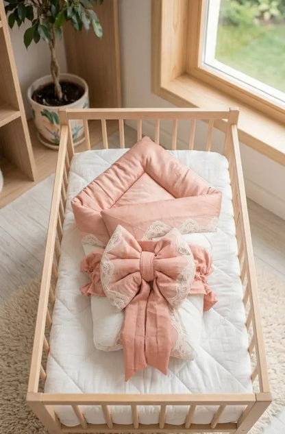 4-in-1 Baby Carry Nest – Carry, Sleep, Play & Comfort – Sea Pink & White