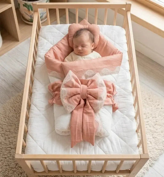 4-in-1 Baby Carry Nest – Carry, Sleep, Play & Comfort – Sea Pink & White with Lace