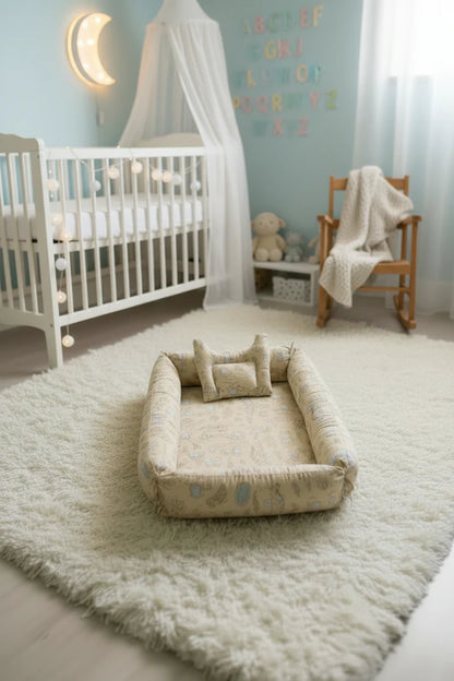Printed Cotton Baby Sleeping Nest with Pillow – Lemon Yellow