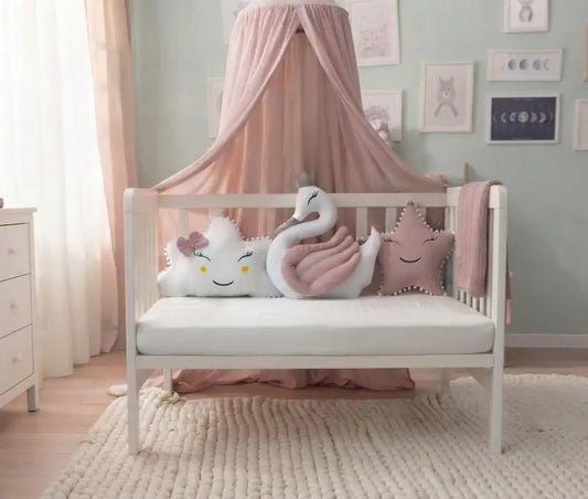 Premium Velvet Baby Cushion Set for Baby Girl – Pack of 3 | Swan, Cloud & Star Cushions