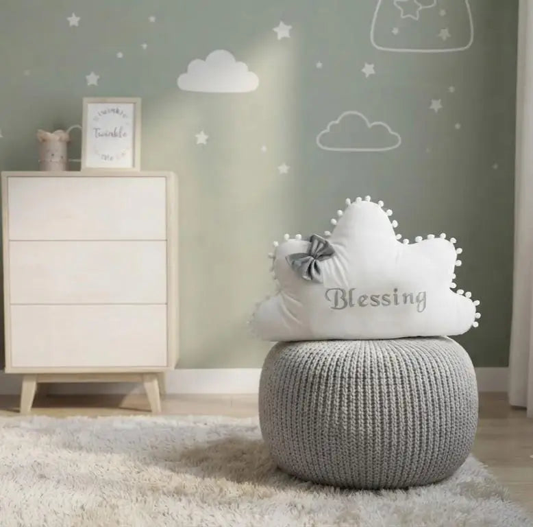 Blessing Velvet Baby Cloud Cushion – White | Soft Decorative Baby Cloud Pillow