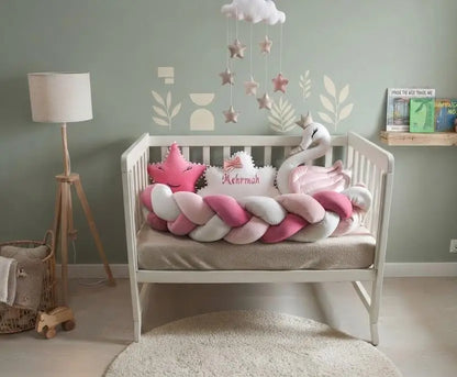 Customized Name Premium Velvet Baby Cushion Set – Sweet Pink | Personalized 4-Piece Nursery Cushion Set
