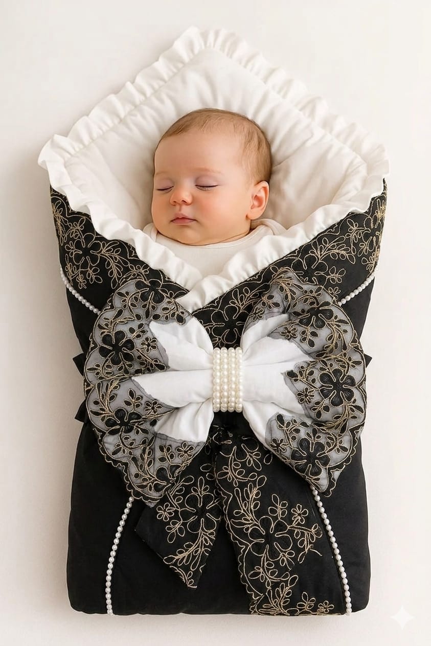 4-in-1 Baby Carry Nest - Carry, Sleep, Play & Comfort - Black with Beads