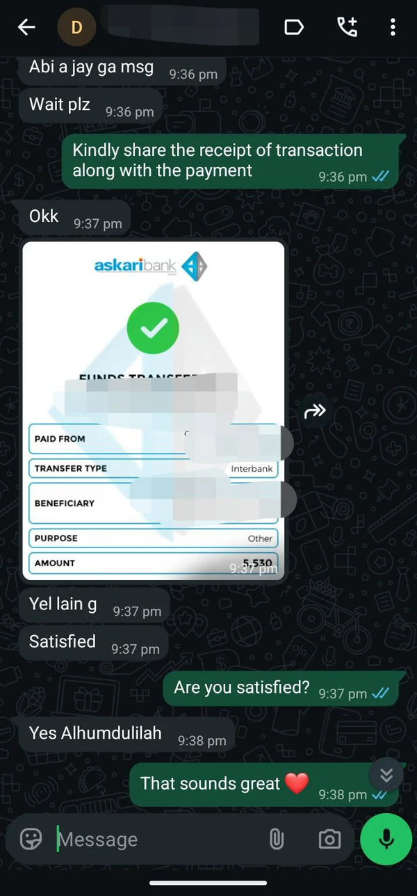 WhatsApp customer review