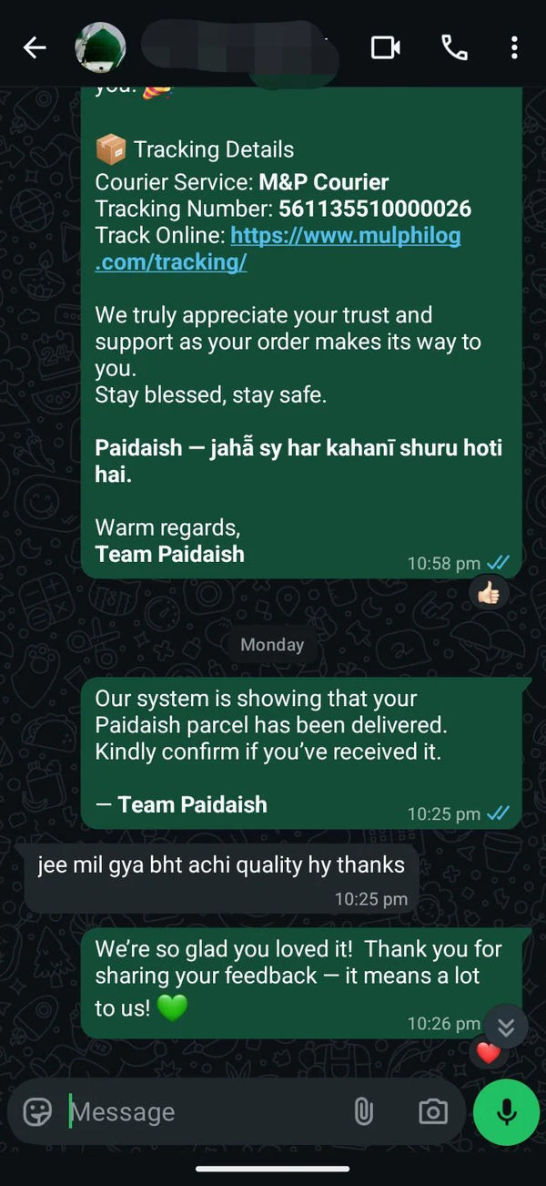 WhatsApp customer review
