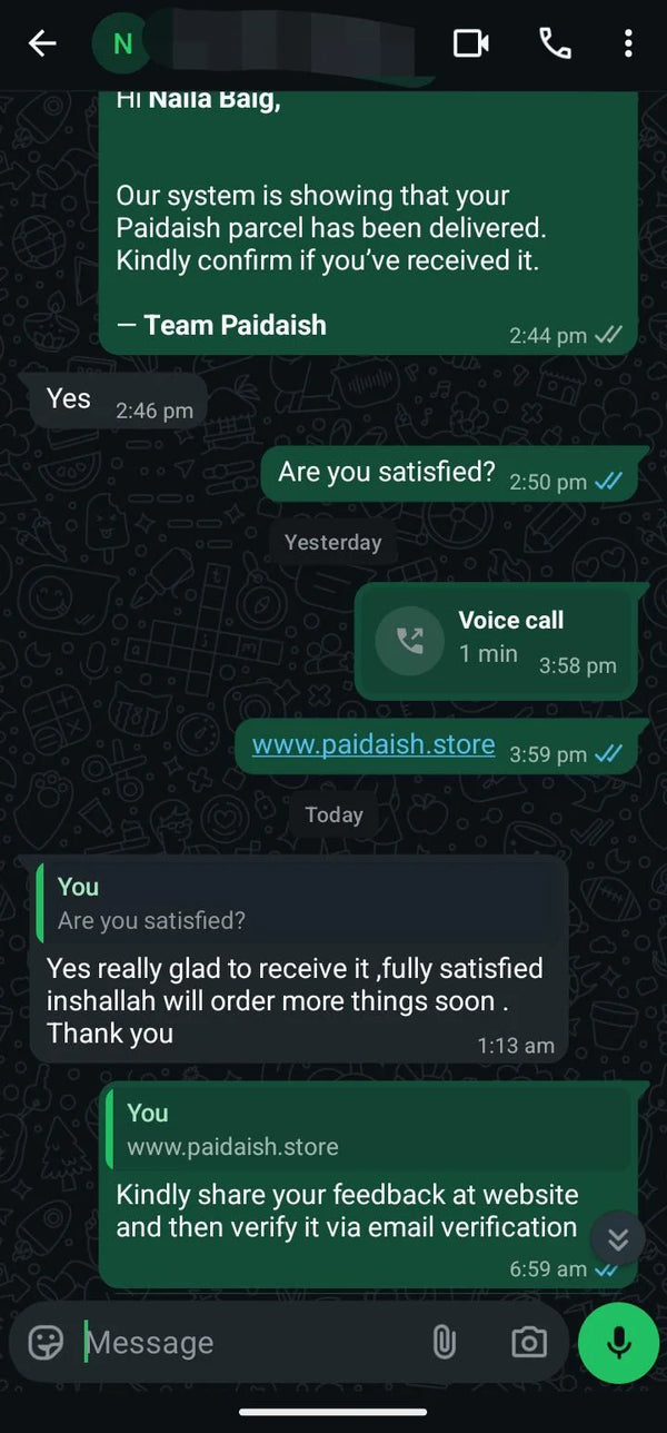 WhatsApp customer review