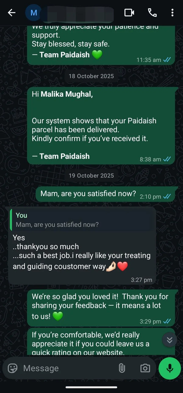 WhatsApp customer review