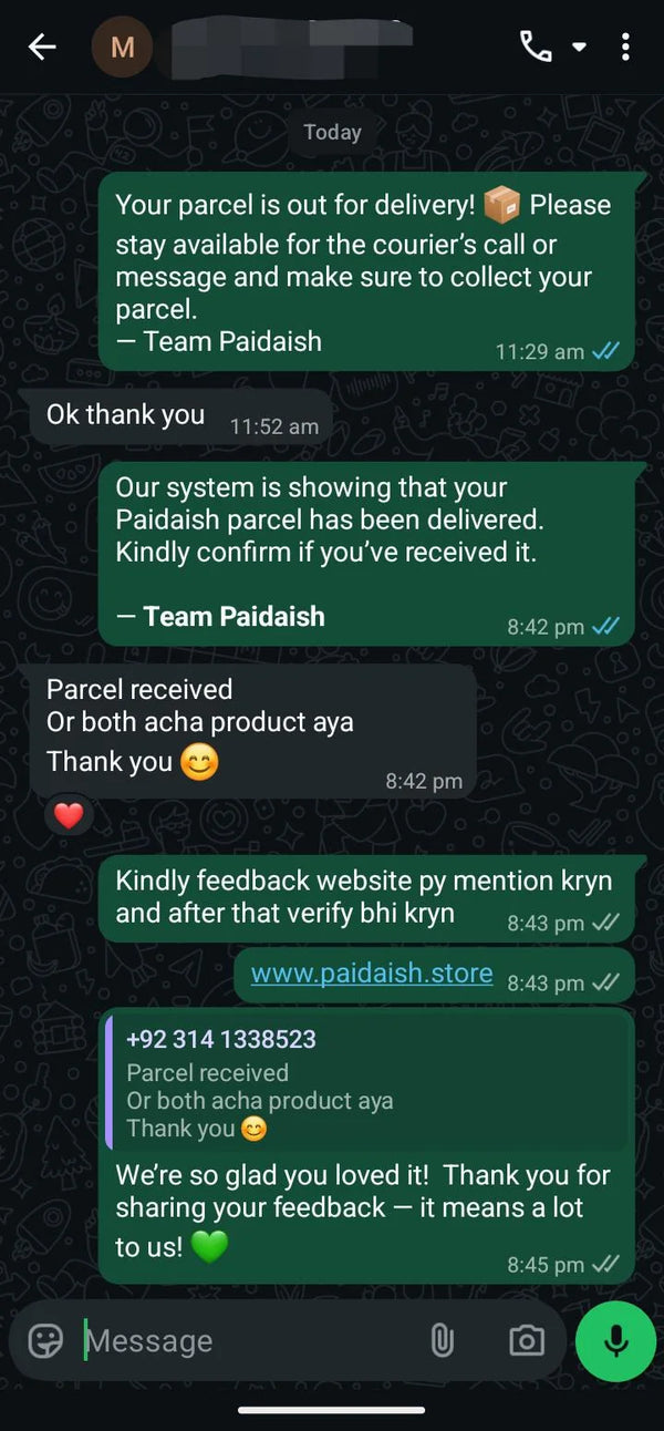 WhatsApp customer review