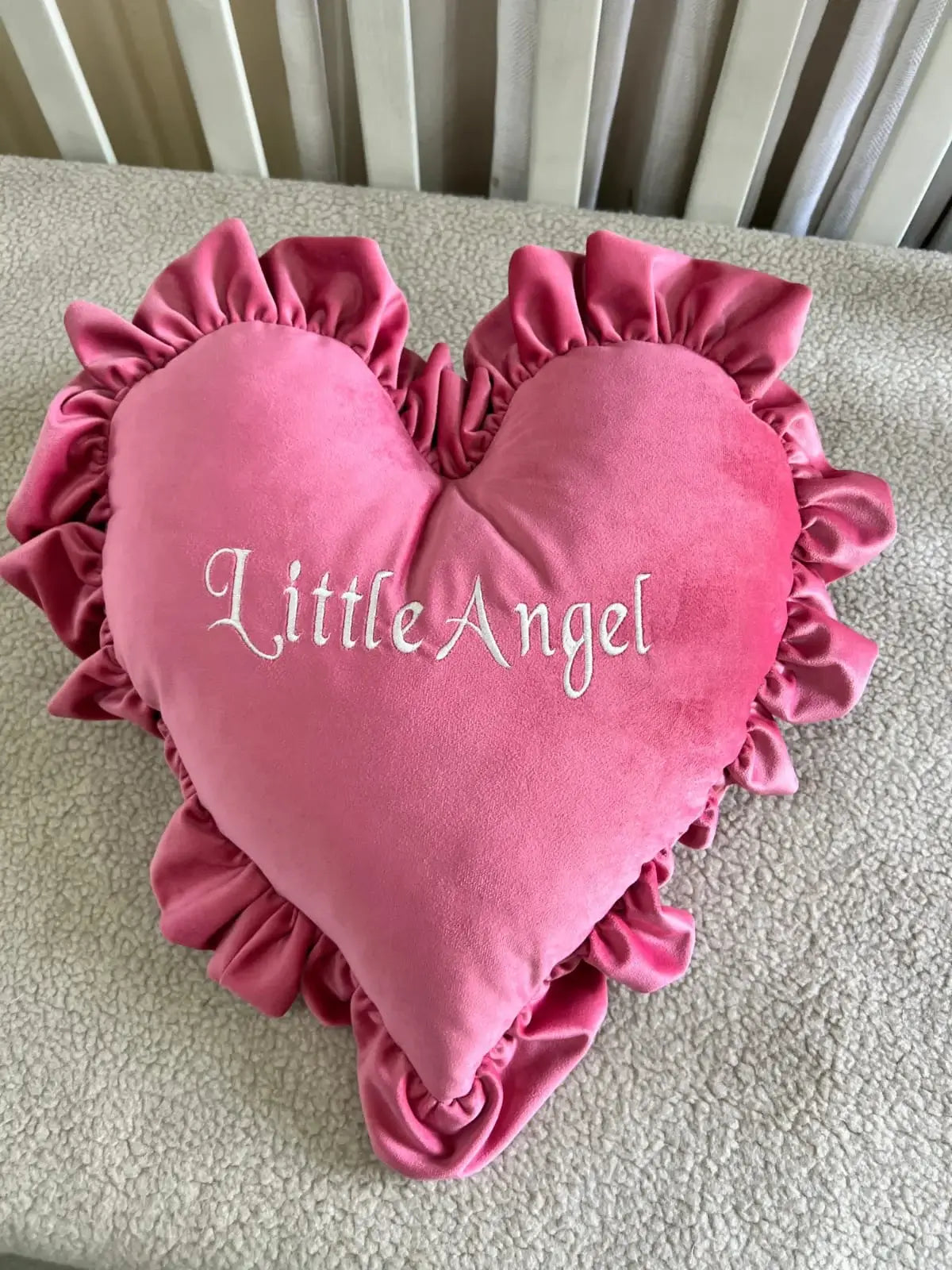 Little Angel Velvet Baby Heart Cushion – Pink | Soft Decorative Baby Heart Pillow