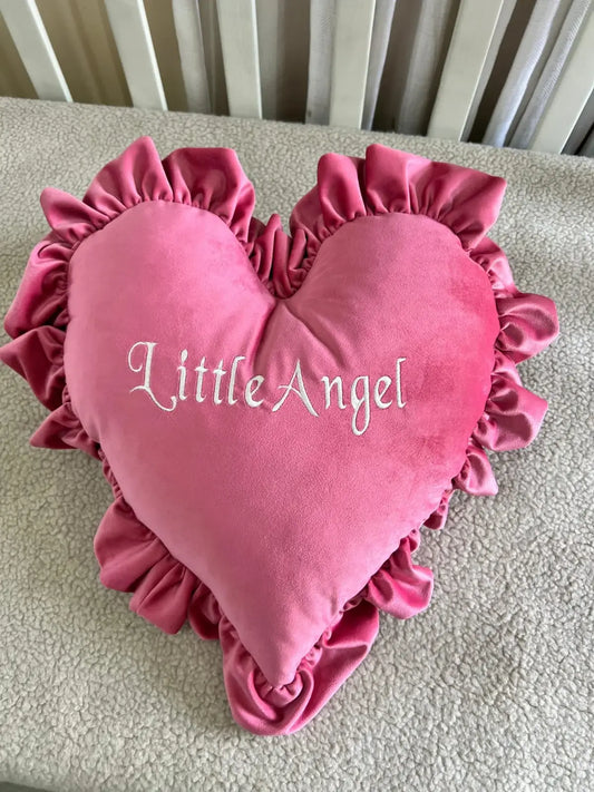 Little Angel Velvet Baby Heart Cushion – Pink | Soft Decorative Baby Heart Pillow
