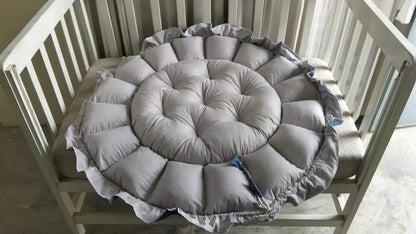 Printed Cotton Baby Round Cot with Pillow & Toy Hanging Rod – Teal