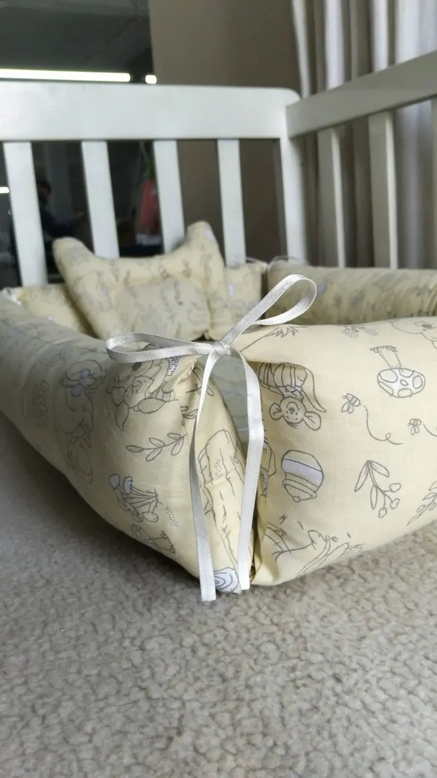 Printed Cotton Baby Sleeping Nest with Pillow – Lemon Yellow