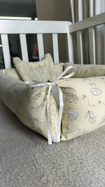 Printed Cotton Baby Sleeping Nest with Pillow – Lemon Yellow