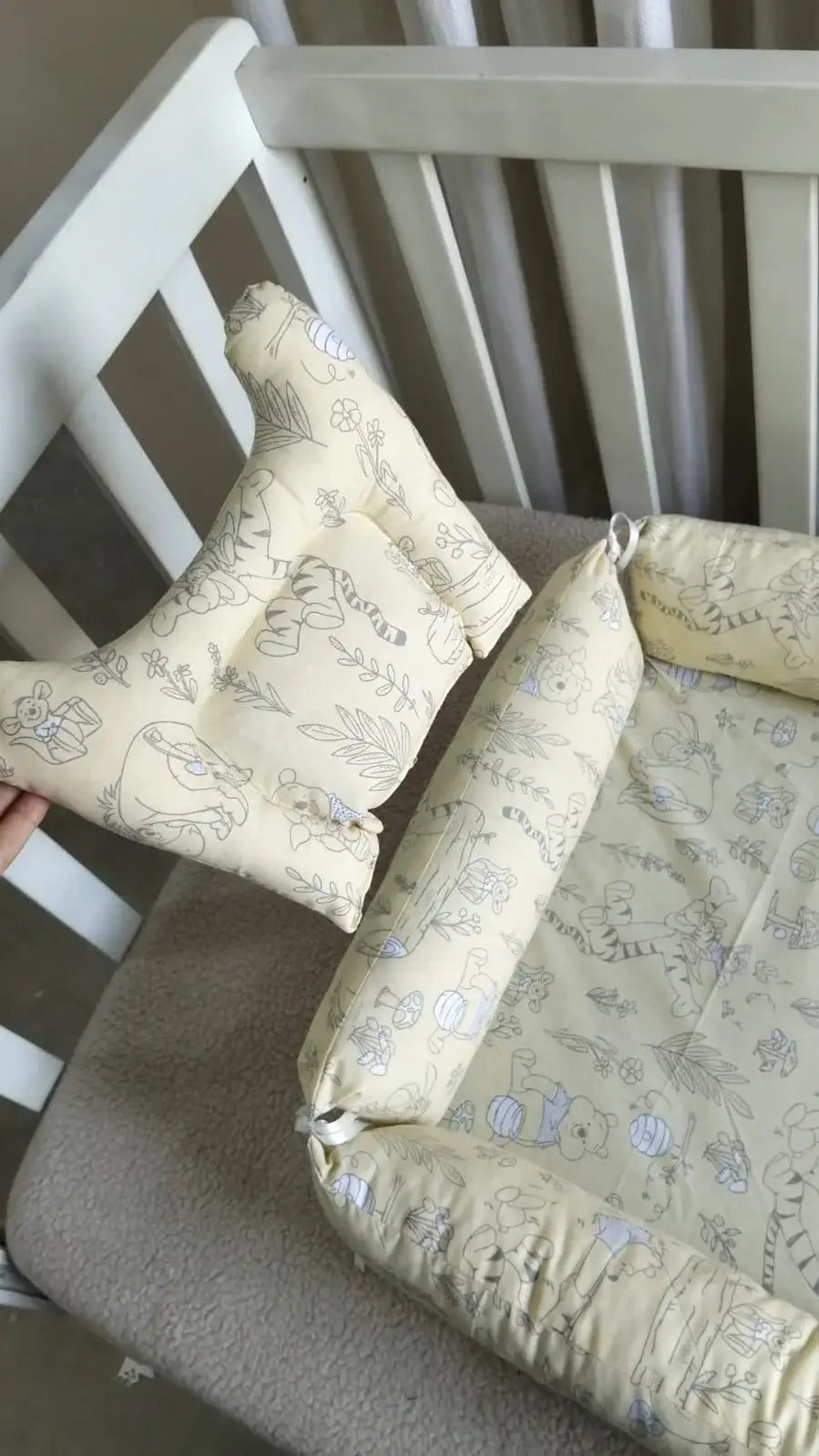 Printed Cotton Baby Sleeping Nest with Pillow – Lemon Yellow