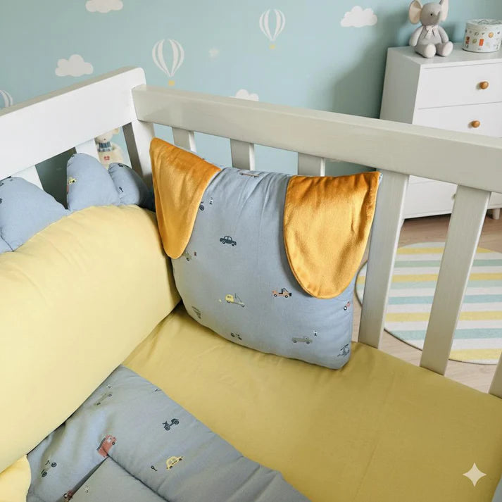 Printed Cotton Baby Cot Set – 8 Pcs – Gray Transport