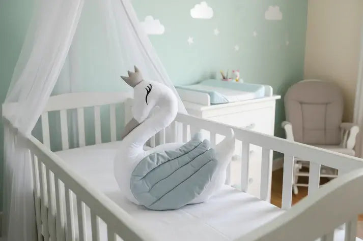 Premium Velvet Baby Swan Cushion – Blue Wing