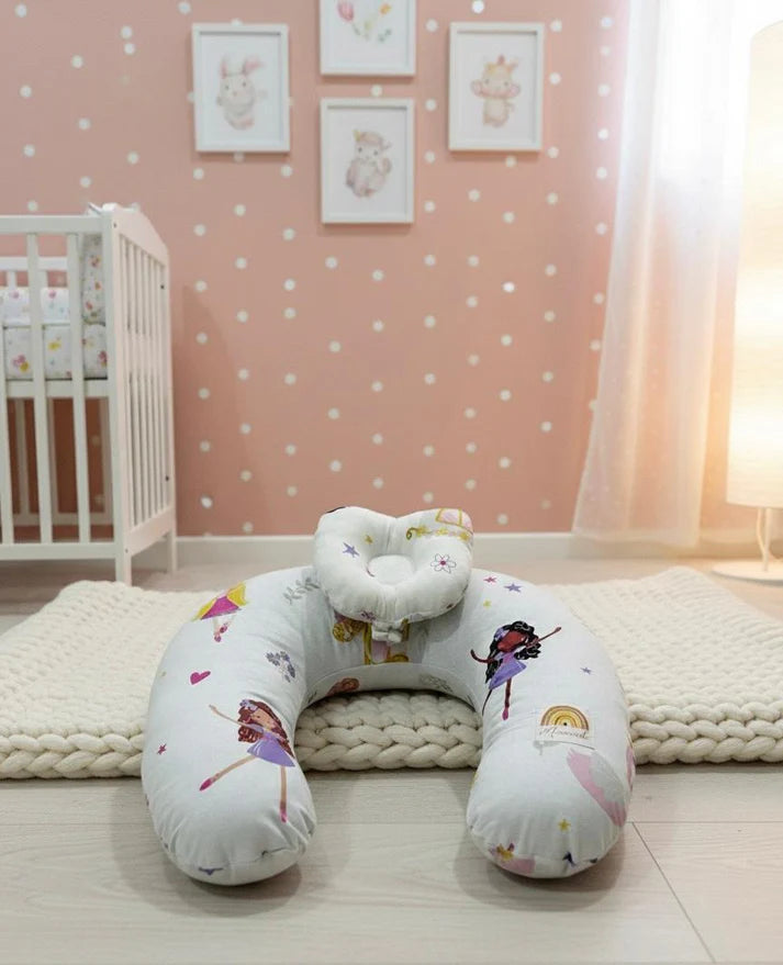 Printed Cotton Baby Nursing Pillow with Removable Cover & Head Pillow – Little Dolls