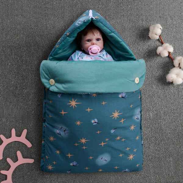 Velvet hooded Baby Carry Nest- Green fireflies