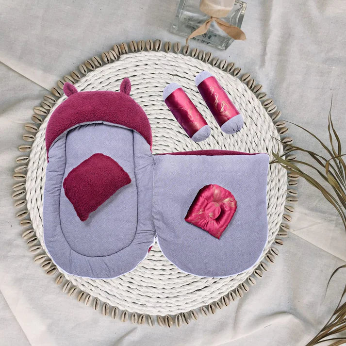 Texture Velvet / Sherpa Baby Set – 7 Pcs – Maroon | Newborn Baby Set (0–6 Months)
