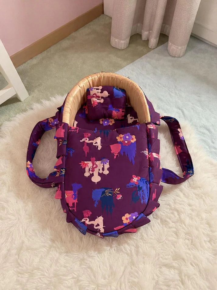 Printed Cotton Baby Basket with Head Pillow – Purple Castle
