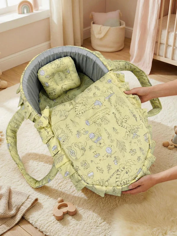 Printed Cotton Baby Basket with Head Pillow – Gray