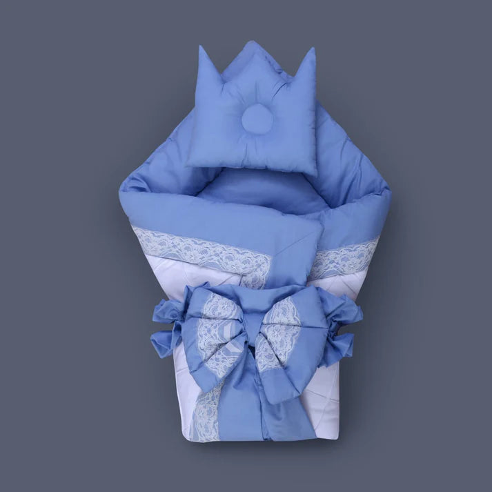 Combo-Luxury Cotton Snuggle Bed with Foldable Sleeping Bag-Sky Blue