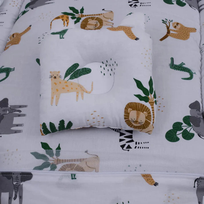 Printed Cotton Baby Mosquito Net with Head Shaper Pillow – White Forest - Paidaish 