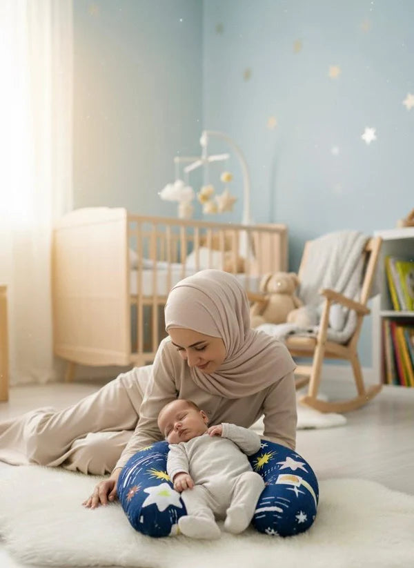 Printed Cotton Baby Nursing Pillow with Removable Cover & Head Pillow – Shiny Stars