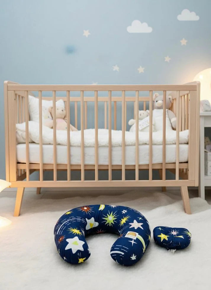 Printed Cotton Baby Nursing Pillow with Removable Cover & Head Pillow – Shiny Stars