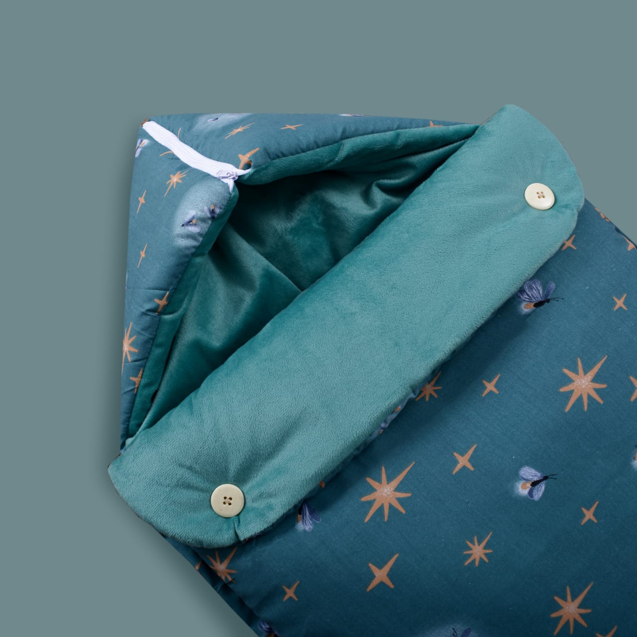 Velvet Hooded Baby Carry Nest – Green Fireflies | Soft & Cozy Newborn Bed