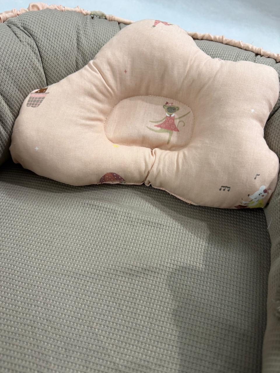 Cotton / Waffle Baby Snuggle Bed with Pillow – Beige | Newborn Baby Nest (0–6 Months)