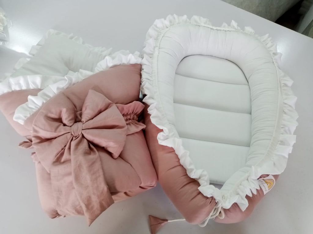 Combo – Cotton Satin Snuggle Bed with Foldable Sleeping Bag – White & Sea Pink