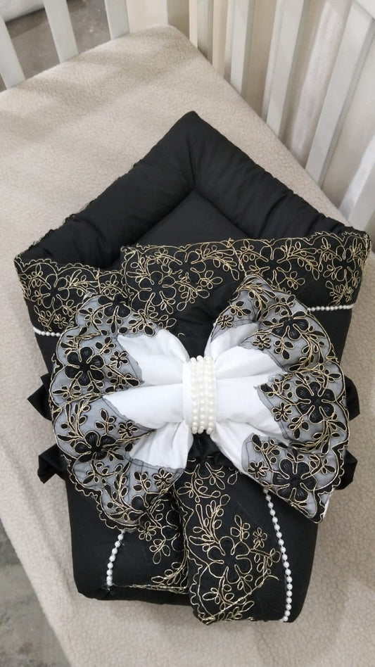 4-in-1 Baby Carry Nest - Carry, Sleep, Play & Comfort - Black with Beads