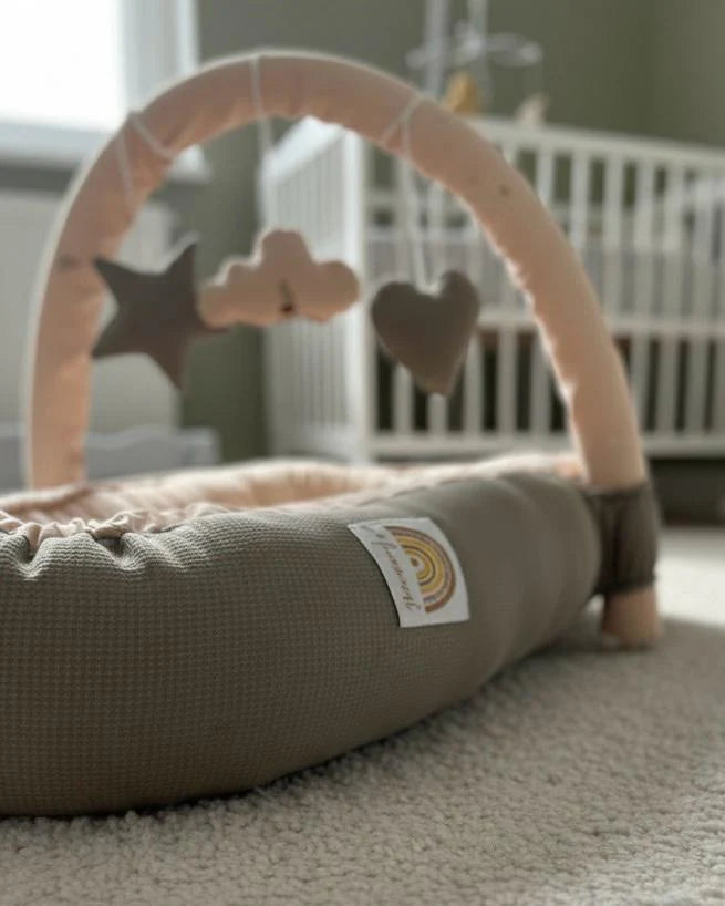 Cotton / Waffle Baby Snuggle Bed with Pillow – Beige | Newborn Baby Nest (0–6 Months)