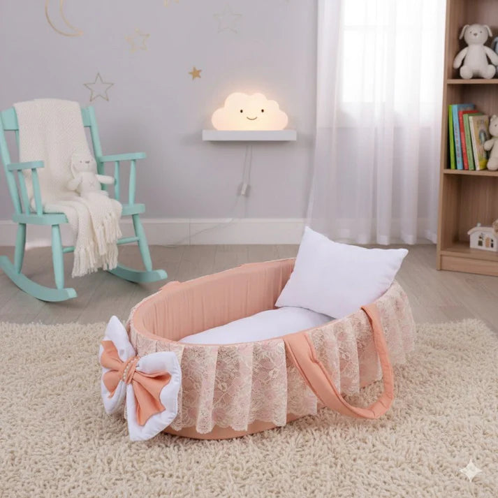 Luxury Cotton Baby Basket – Peach | Newborn Baby Nest (0–3 Months)