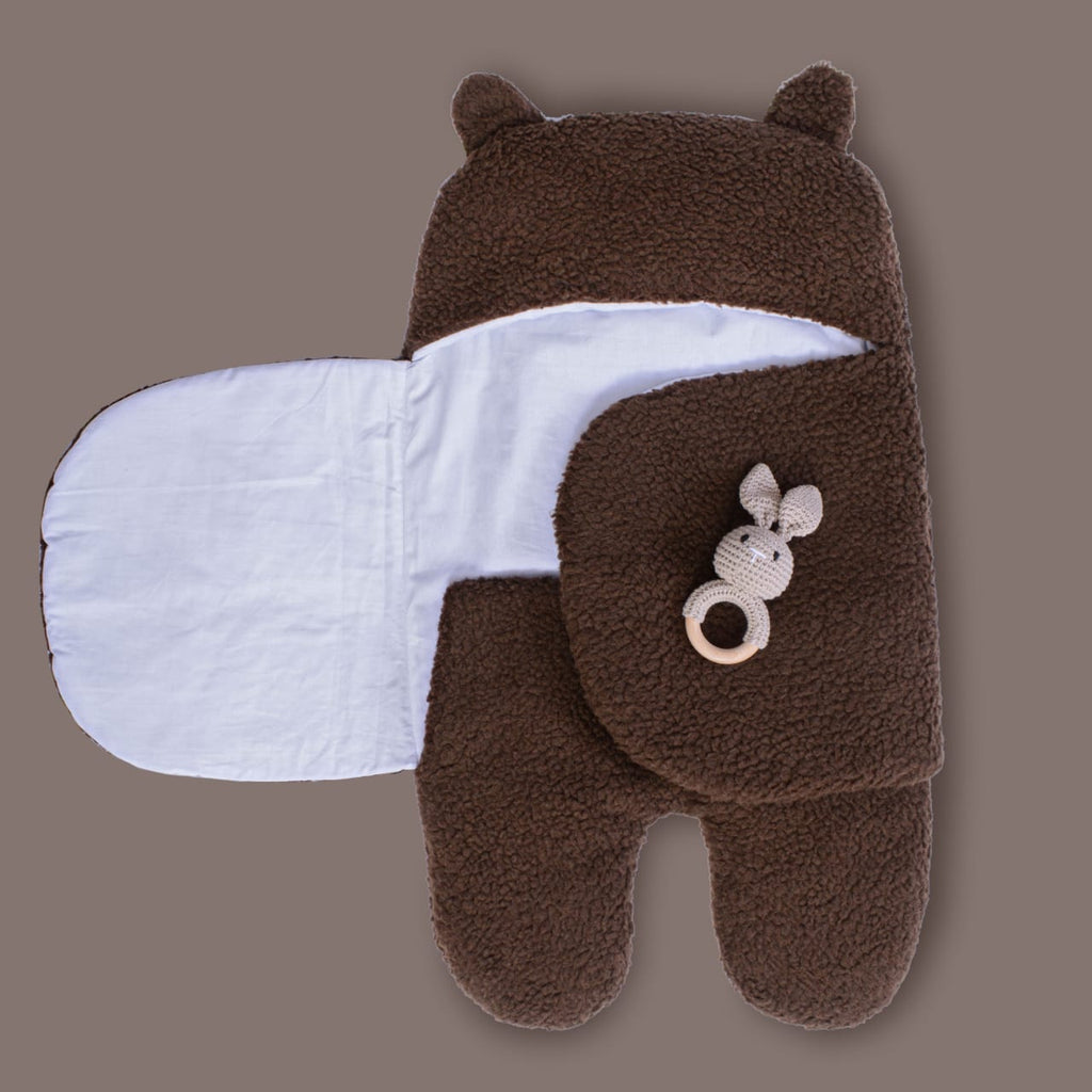 Winter Baby Swaddle Leggy/ Quilted Baby Blanket Wrap – Brown (0-6 M)