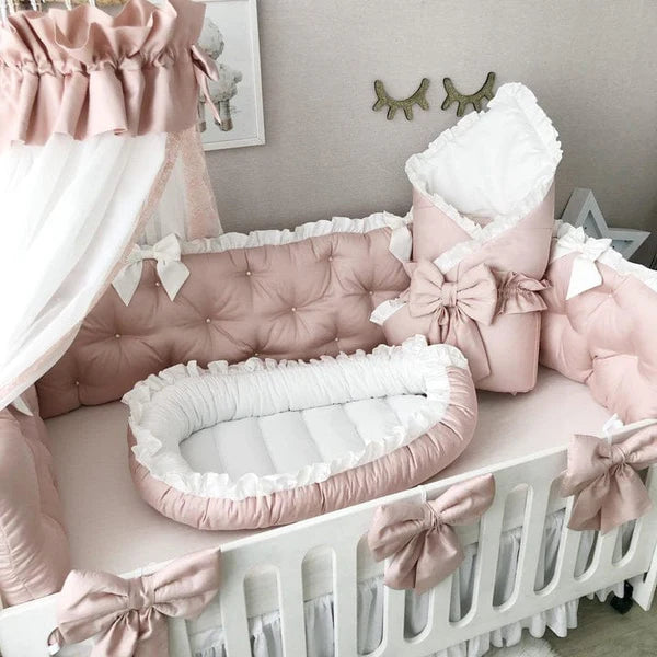 Combo-Cotton Satin Snuggle Bed with Foldable Sleeping Bag- White & Sea Pink