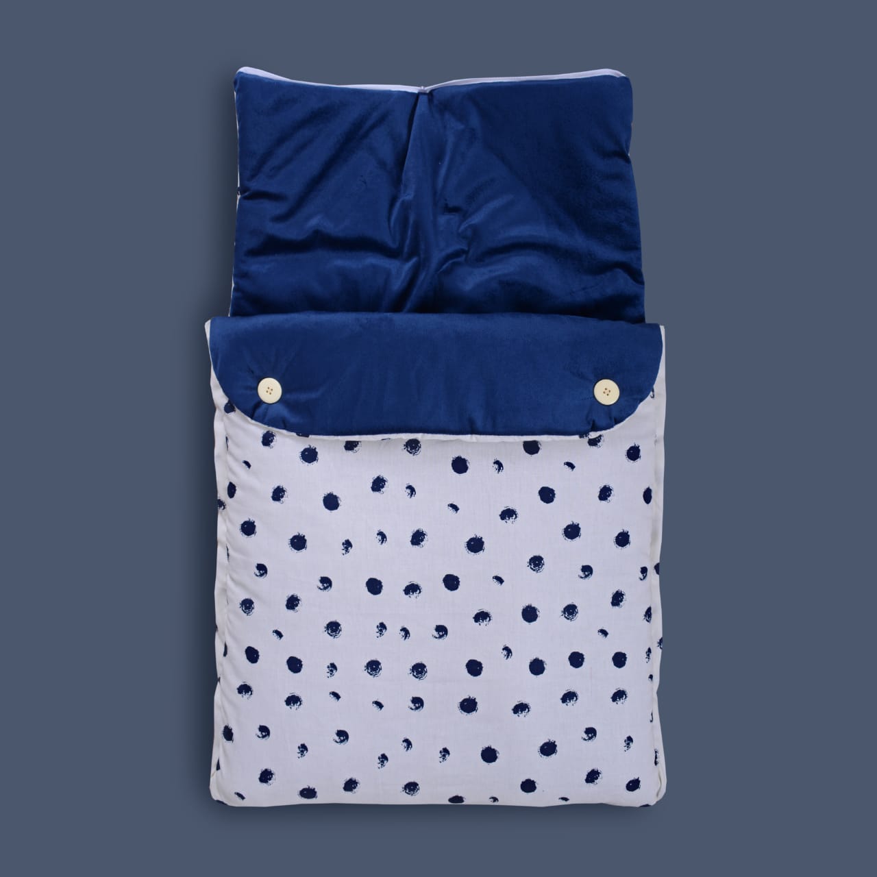 Velvet Hooded Baby Carry Nest (Blue Bugs) | Soft & Safe Newborn Sleeping Nest (0–6 Months)