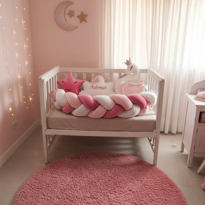 Customized Name Premium Velvet Baby Cushion Set – Sweet Pink | Personalized 4-Piece Nursery Cushion Set