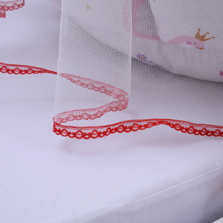Printed Cotton Baby Round Cot with Pillows & Mosquito Net – White - Paidaish 