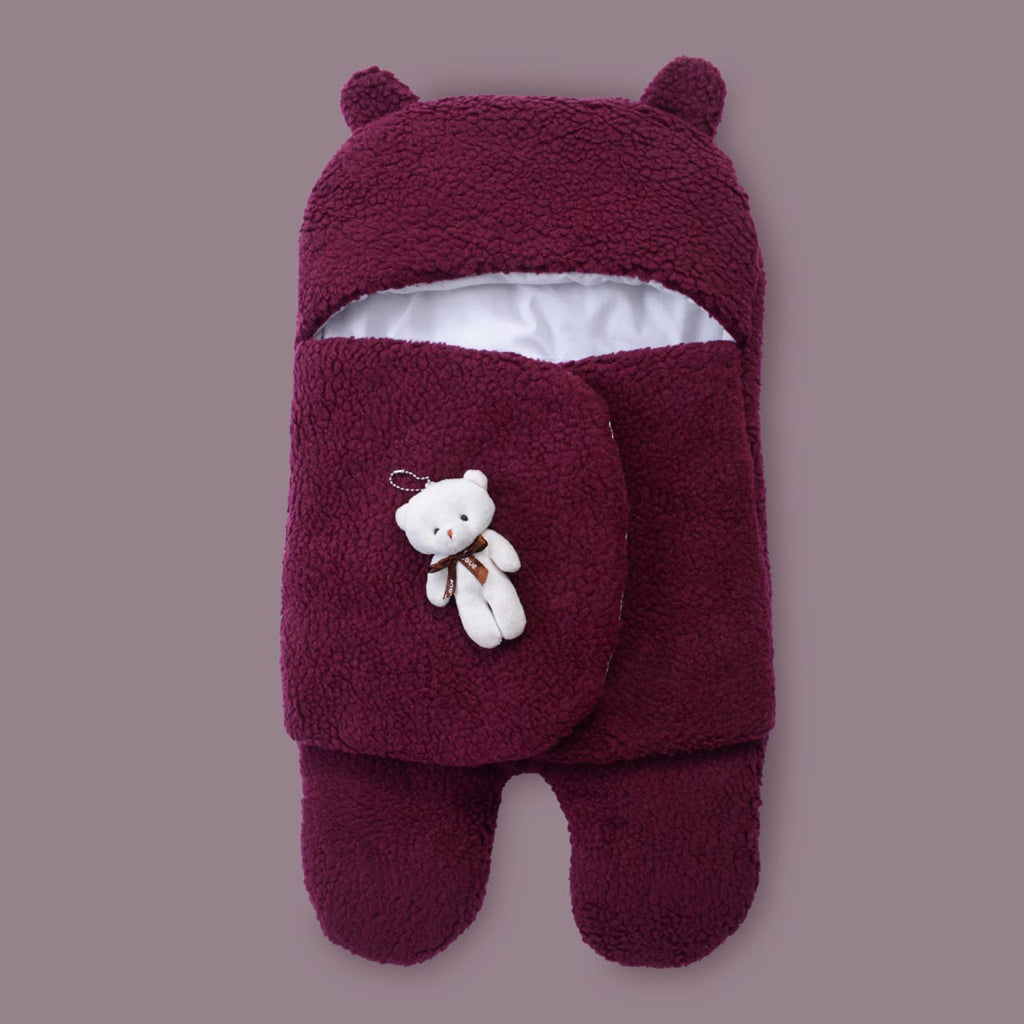 Winter Baby Swaddle Leggy / Quilted Baby Blanket Wrap – Maroon (0-6M)